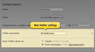 Contact settings in Pingdom